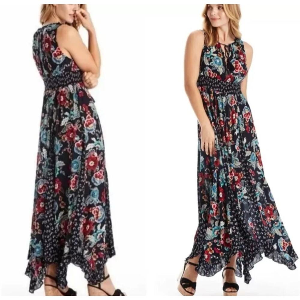 Bila Maxi Dress Womens M Navy Floral Sleeveless Boho Cottagecore Indie Hippie